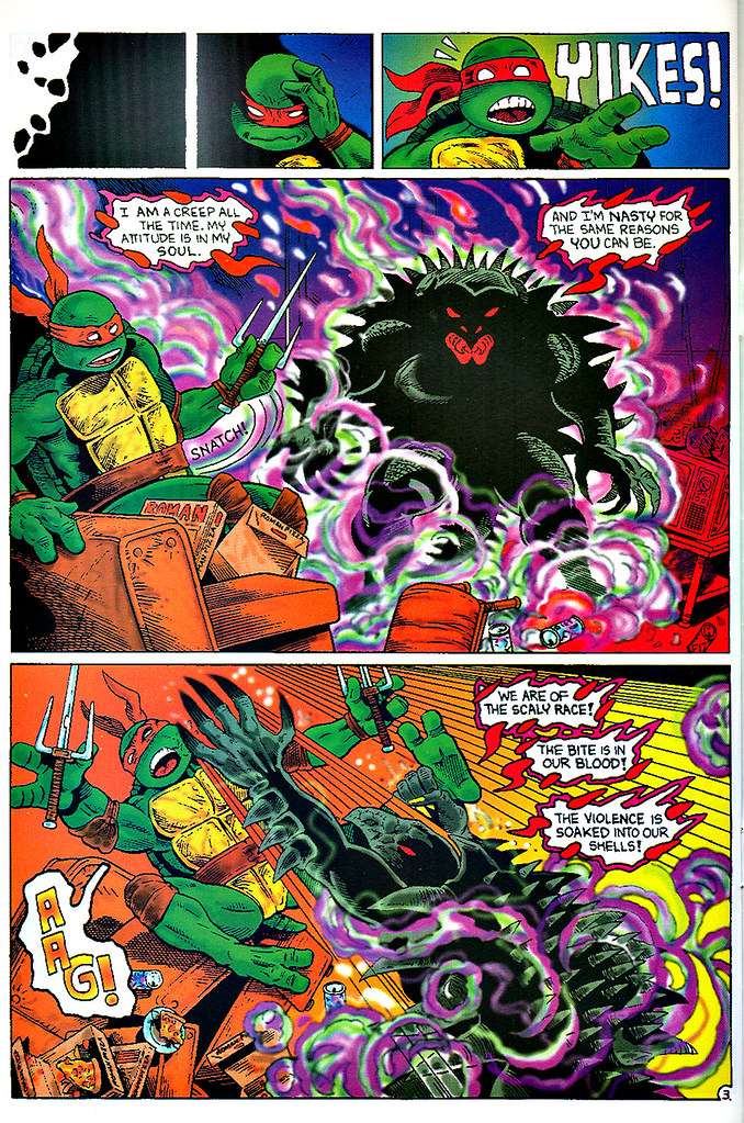 "Raphael : Snapper"   by Rick McCollum  with Tom Anderson and Peter Laird  { Turtle Soup #2 } pg.3  (( December 1991 ))