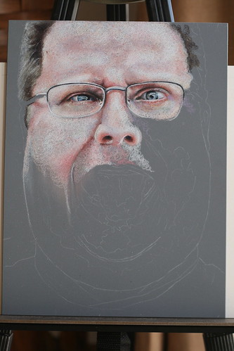 In progress colored pencil portrait of Kevin Lawver entitled Ultranormal II