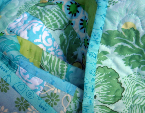 blue green strip quilt with border and backsides