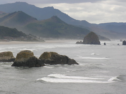 Inspiring scenery - the Pacific Coast with Haystack Rock is in the distance