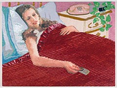 woman under electirc blanket 2007 glitter oil on canvas
