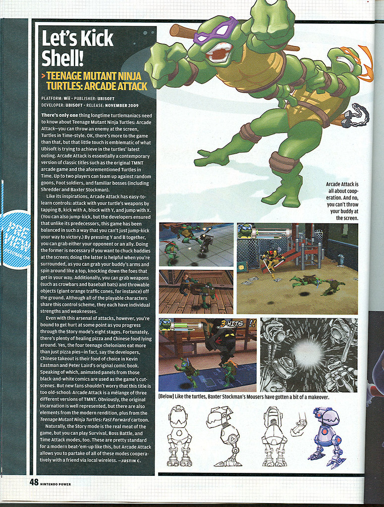 Nintendo Power - OCTOBER 2009 // { "TMNT : ARCADE ATTACK" Preview  } pg.48 - 49 i  