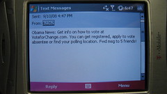 Barack Obama Text Message - 09/10/08 - Get Info On How To Vote At VoteForChange.com by DavidErickson