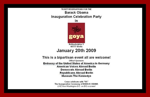 Reservation for Obama Inauguration party
