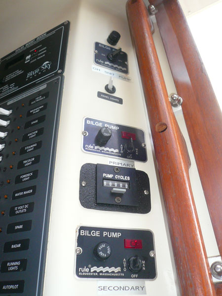 notice the bilge counter.  i've found that to be one of the handiest things on board.  especially if you have to leave the boat for extended times