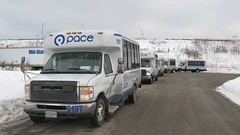 First Transits new 2008 Ford Paratransit buses during the mandatory pre trip inspection. Glenview Illinois. January 2009.