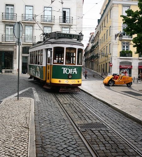 Lisbon Day 5 13 Tram arriving at Praca Los De Camoes Bairro Alto