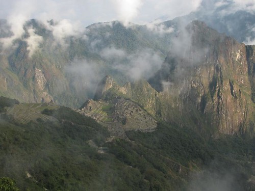 view of Machu Picchu during the descent