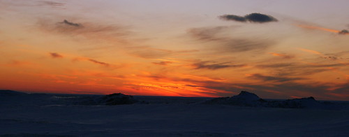 Sunset on a frozen Lake Michigan