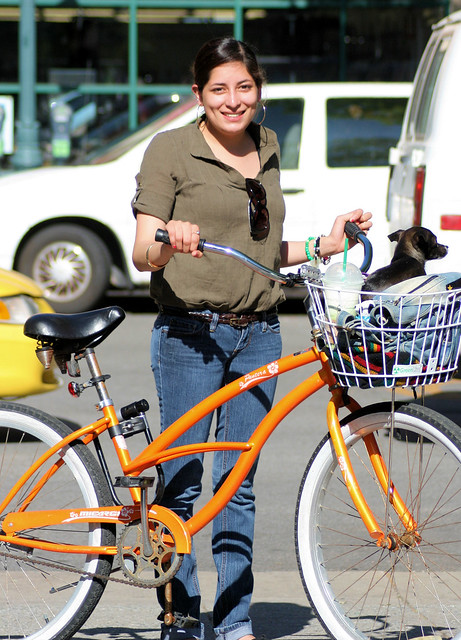Vanessa and her orange bicycle