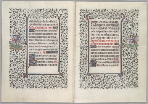 Text, 1- and 2-line decorated initials, and marginal miniatures of St. George killing the dragon and St. Martin cutting his cloak (HM 1100)