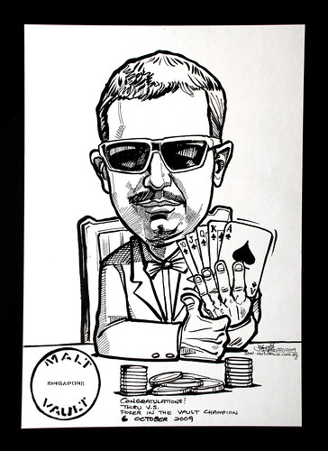 Caricature for Malt Vault Singapore - Poker Champion