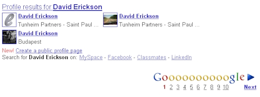 Google Profile - Profile Results For David Erickson - 04/23/09