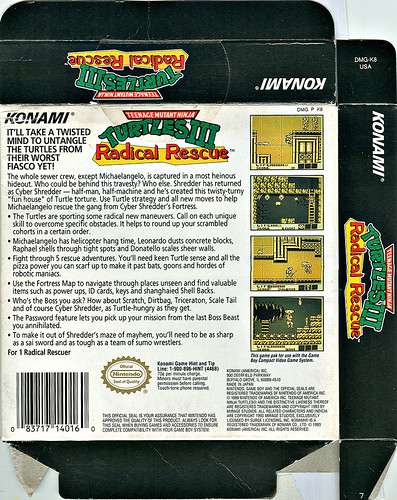 Konami   "Teenage Mutant Ninja Turtles III - Radical Rescue " { Game Boy } box ii  (( 1993 ))