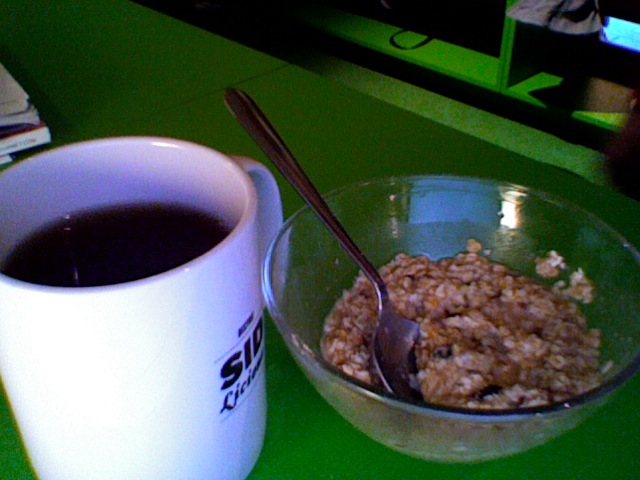 tea from the bistro and oatmeal package from home