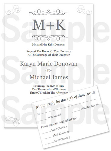Sample wedding invitation and response card
