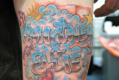 chrome lettering graffiti tattoo 3 Tattooed by Johnny at The Tattoo Studio 