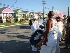 resident Charice Harrison-Nelson leads the parade (by: Musicians' Village)