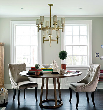 Elegant dining room: Circular table + upholstered chairs,house, interior, interior design