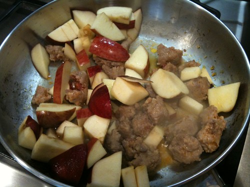 Making apple stuffed pork chops