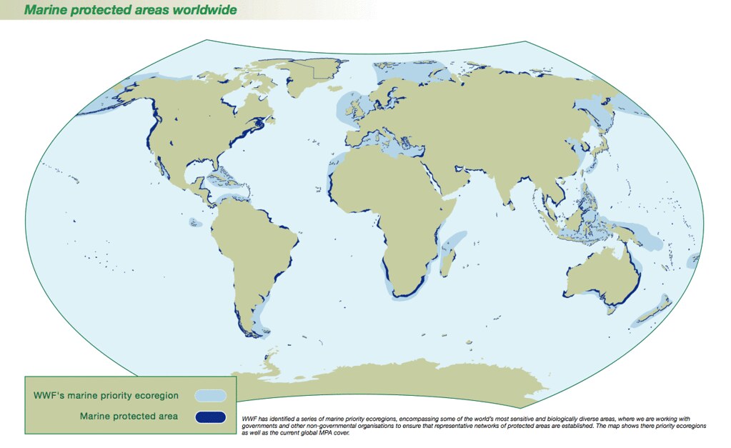 世界海洋保護區分布圖 (World Wildlife Fund, 2005)