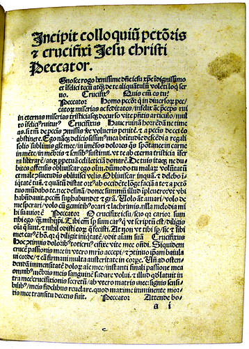 Opening page of Jacobus de Gruytode: Colloquium peccatoris et crucifixi Jesu Christi