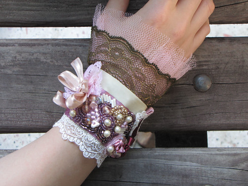 Victorian Cuff with Lace Pearls and Hand Beading