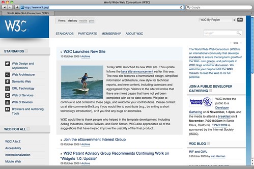 Captura de pantalla del rediseño del site www.w3.org