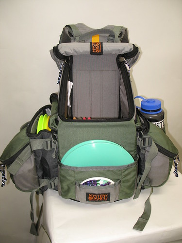 Front of Bag with Side Compartments Partially Compressed