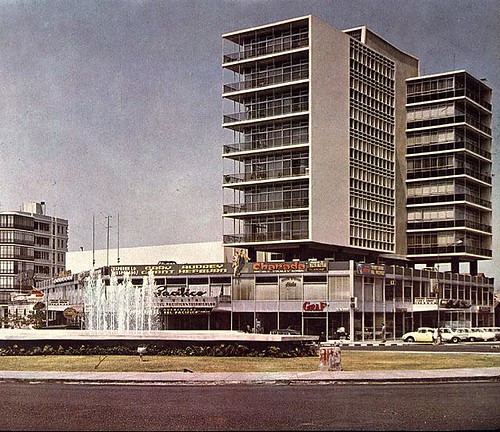 The modern El Pacifico building on the Ovalo Miraflores
