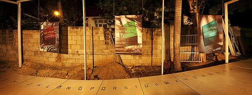 Panoramic view of posters with typeface