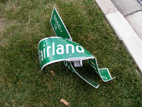 Crumpled Street Sign, Fairland at Marlow