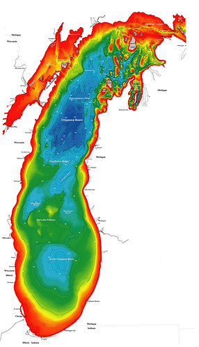 Map Of Michigan Lakes. Color bathymetric map of Lake