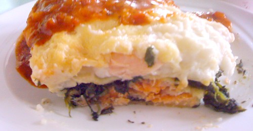Salmon spinach lasagne / Lachs-Spinat-Lasagne - CloseUp