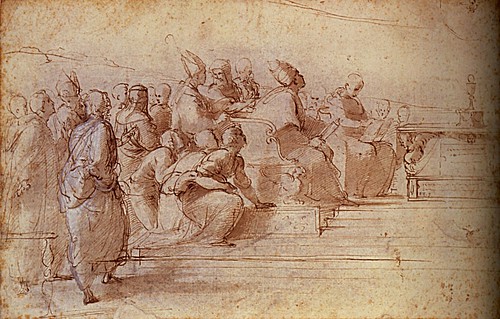 1508  Raphael    The Disputa, Study for the lower left Section  Brush and brown wash  24,7x40,1 Londres, British Museum