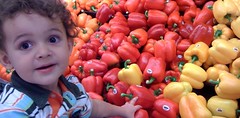 Child in produce section of a grocery store