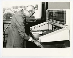 Don Hampshire and the bindery guillotine, 1985