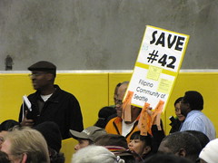 People came to last weeks County Council Town Hall Meeting to protest recent bus route changes. Photo by Wendi.