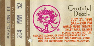 Grateful Dead GDTS ticket - 7/21/90 World Music Theatre, Tinley Park, Illinois [borrowed from www.psilo.com]