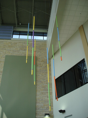Funnoodles to mock up hanging locations for interactive LED lights. Photo: Alan H. Davidson