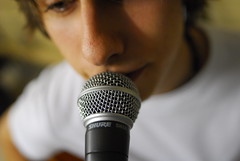Singer with microphone