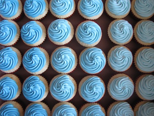 Blue Yellow and Red Wedding Cupcakes