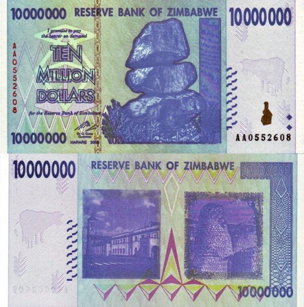 10 milión dolárov Zimbabwe 2008