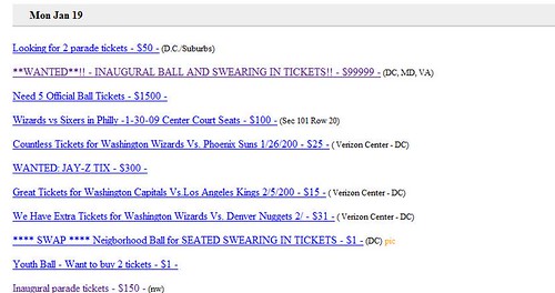Craigslist Postings of Inauguration Tickets