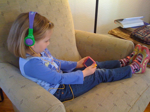 Rachel watching Harry Potter on our family iPod Touch