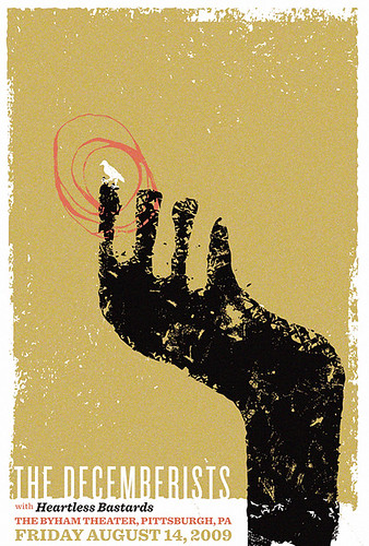 Hand screenprinted 3-color poster for The Decemberists show on 8/14/09 at The Byham Theater in Pittsburgh, PA