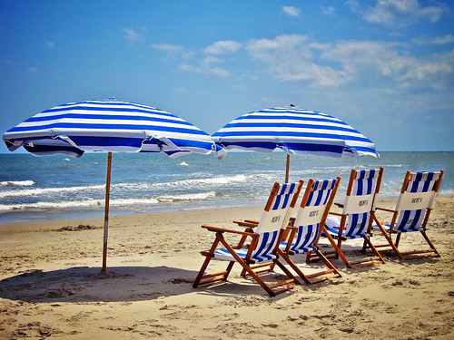 Umbrellas and beach chairs.