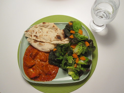 Leftover Indian food and a salad