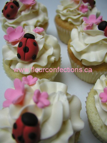 vanilla/vanilla cupcakes with fondant ladybugs (5 spots for 5th birthday) 