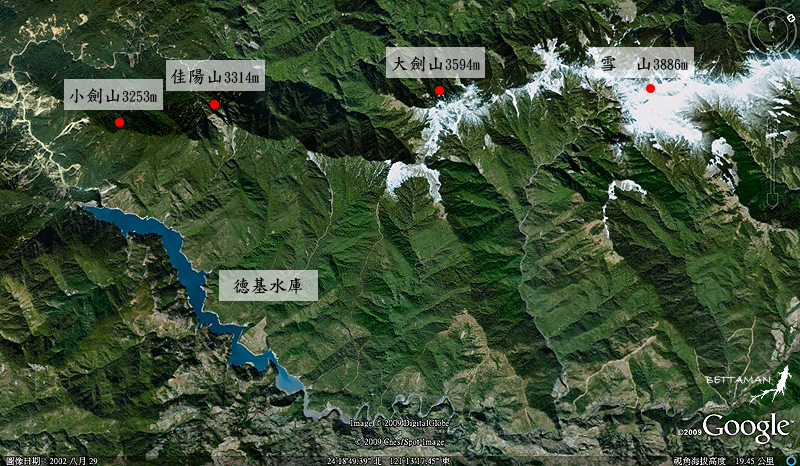 Google Earth 雪山西南稜 主稜標示